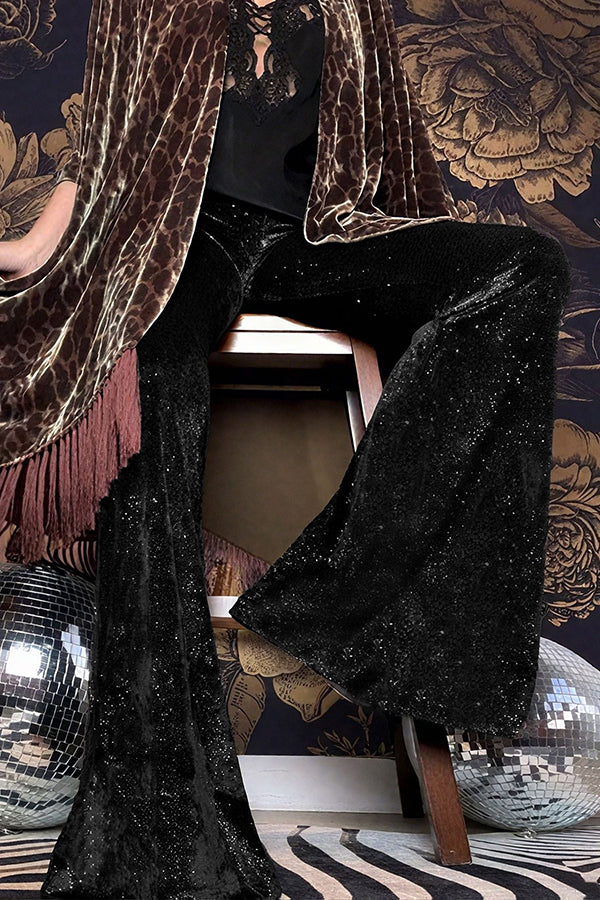 Stylish Velvet High-waisted Draped Casual Flared Pants-consonak