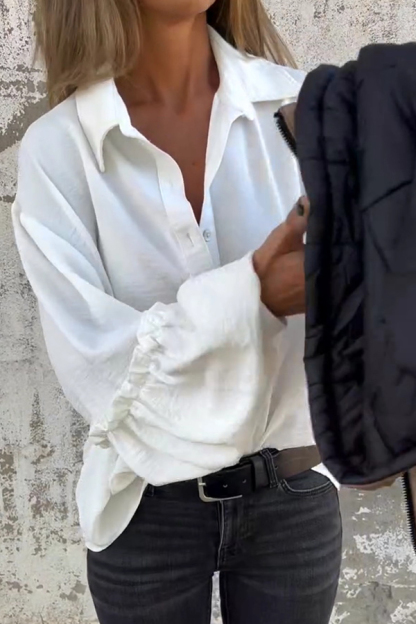 Soft and Flowing Button Up Ruffles Lantern Sleeve Versatile Casual Shirt-consonak