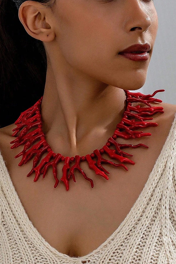 Bohemian Red Coral Necklace Two-piece Set-consonak