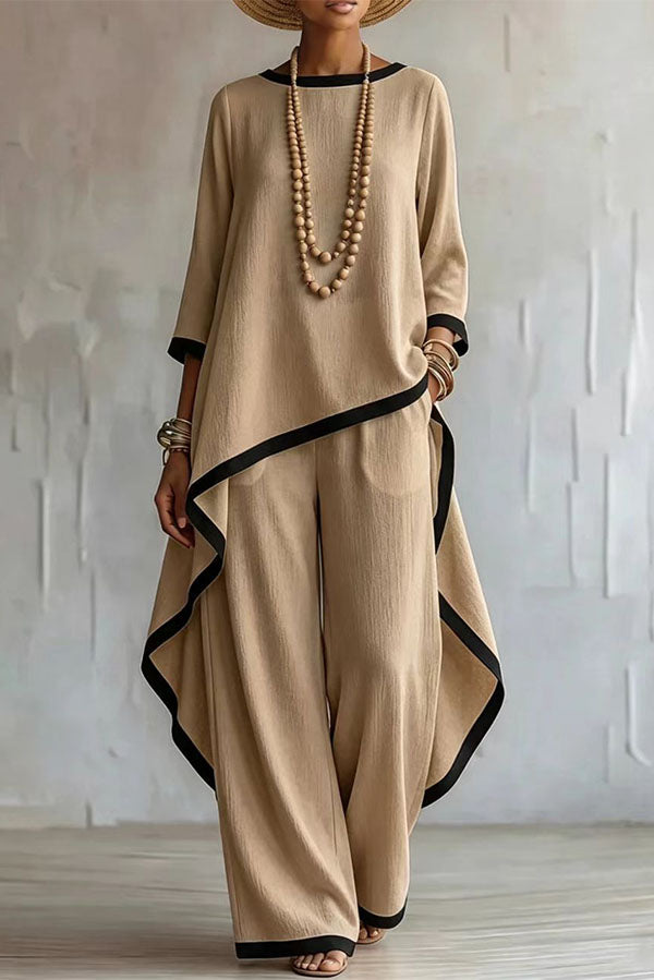 Minimalist Asymmetric Tunic & Wide-Leg Trouser Set-Consonak