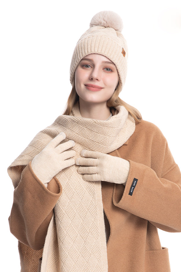 Autumn and Winter Warm Hat Scarf Gloves Three-piece Set | Consonak