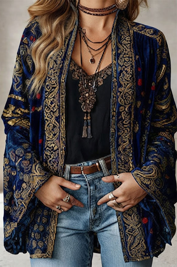 Essential Mosaic Velvet Open-Front Jacket-Consonak
