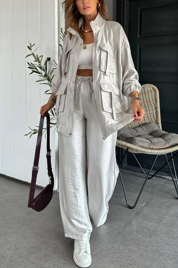 Easy on Me Metallic Fabric Elastic Waist Pocketed Wide Leg Pants | Consonak