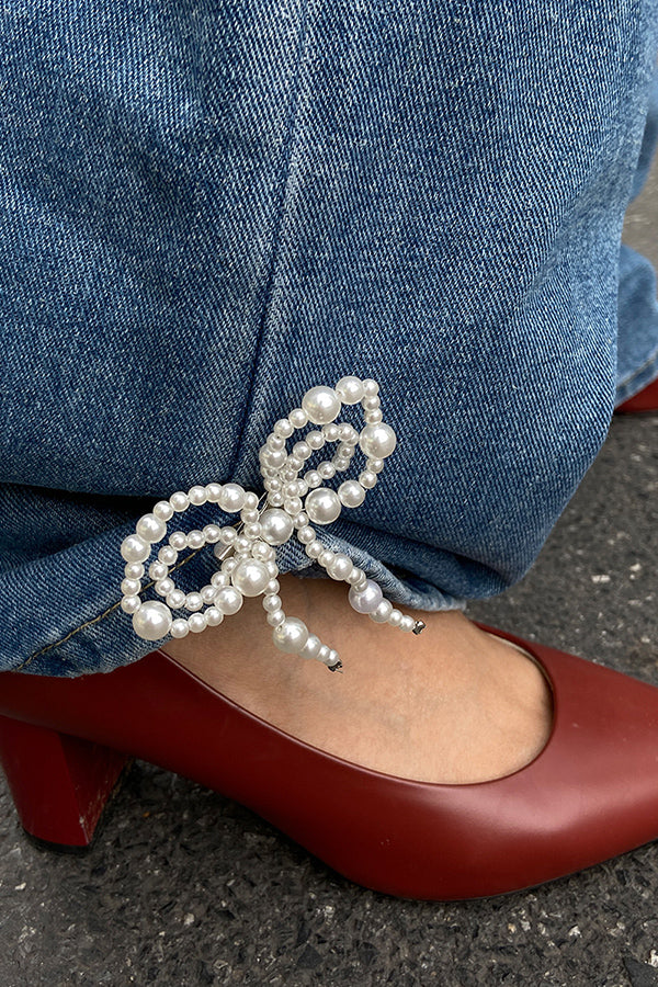 Fashion Bow Pearl Imitation Paper Clip Anklet-consonak