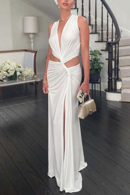 Elegant Queen Knitted Three Ring Hollow Sexy Elastic Long Dress-consonak