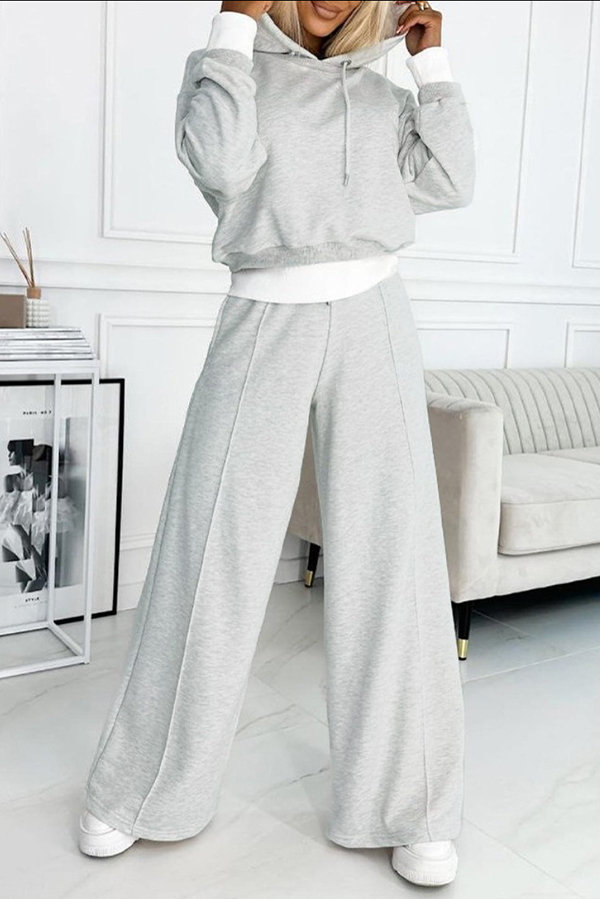Stylish Patchwork Hooded Sweatshirt and Elastic Waist Tie Pocket Wide Leg Pants Set-consonak