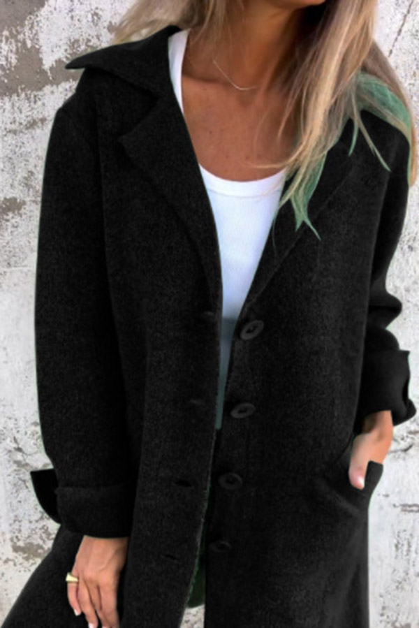 Solid Color Lapel Pocket Single Breasted Midi Coat-consonak