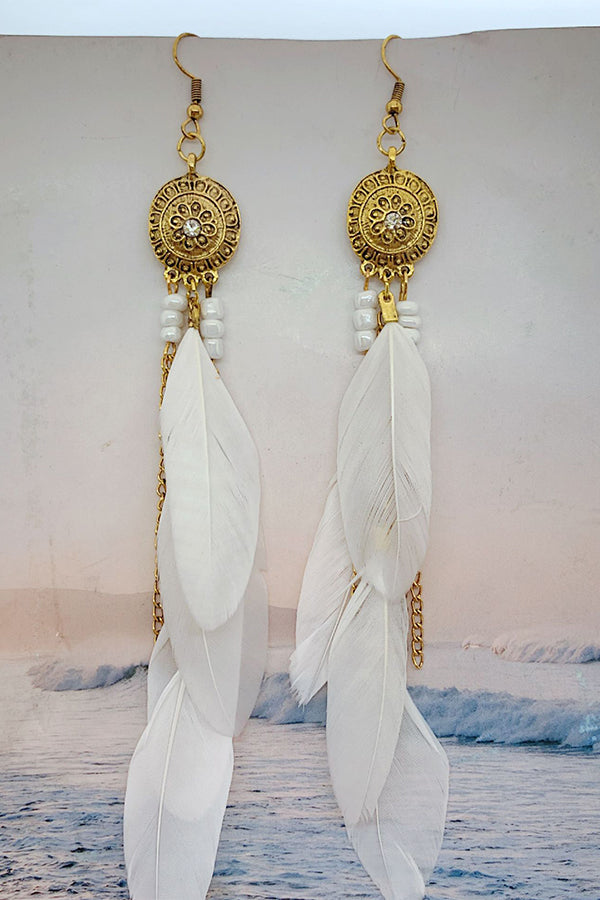 Vintage Chain Tassel Bohemian Feather Earrings-consonak