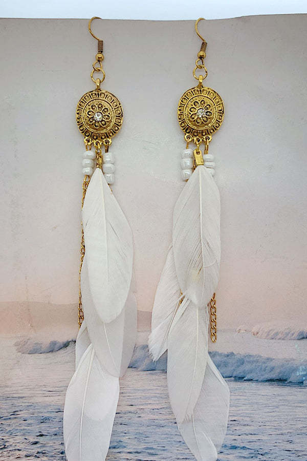 Vintage Chain Tassel Bohemian Feather Earrings-consonak