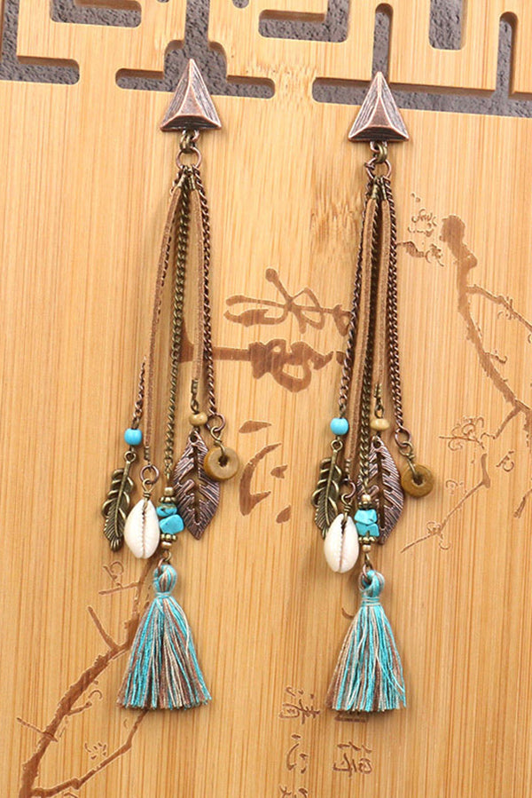 Retro Long Tassel Shell Leaf Earrings | Consonak