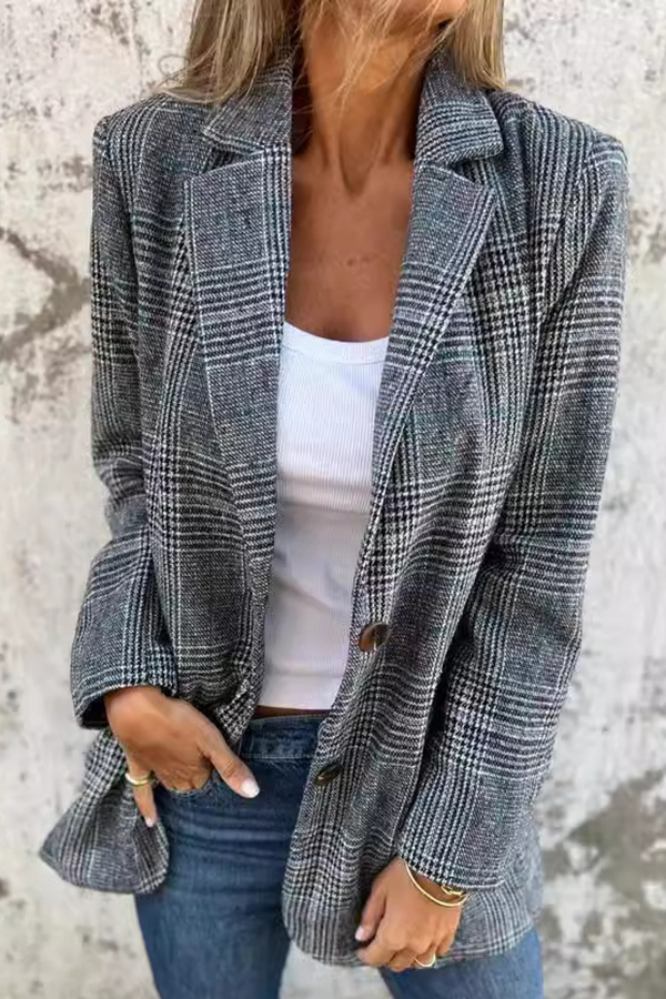 Stylish Retro Houndstooth Lapel Casual Blazer | Consonak