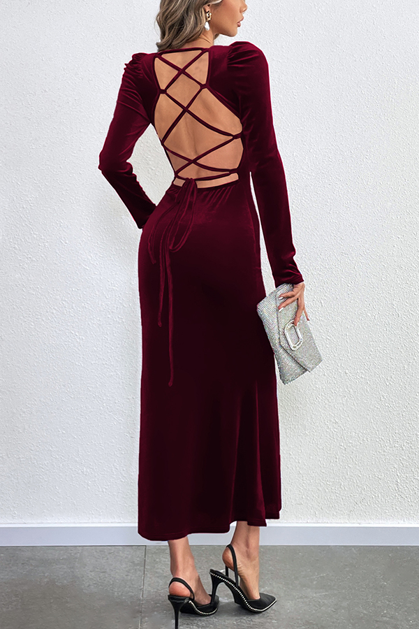 Velvet Long-sleeved Sexy Backless Slim Fit Fishtail Maxi Dress-consonak