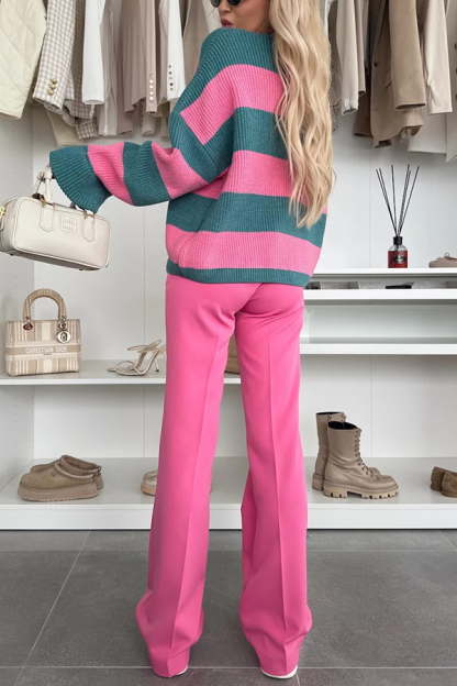 Fashion Contrast Striped Casual V-neck Long-sleeved Knitted Cardigan-consonak