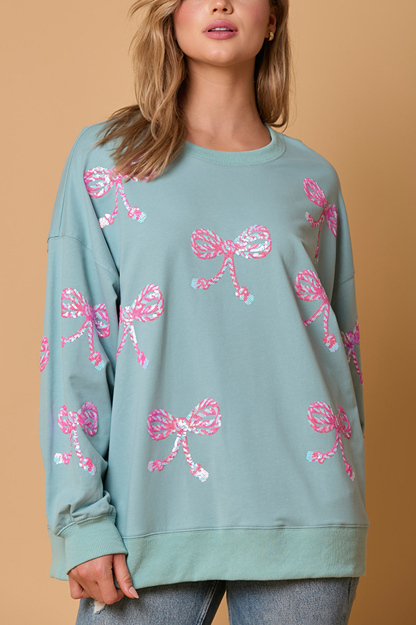 Christmas Bow Sequin Casual Loose Long-sleeved Sweatshirt-consonak