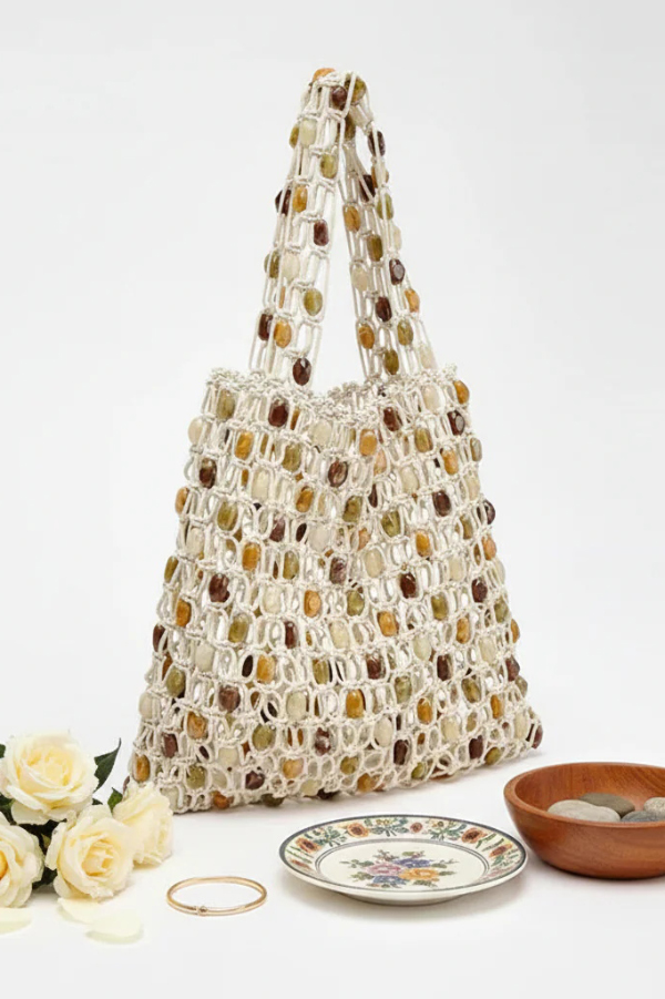 Stylish Woven Beaded Large Capacity Handbag
