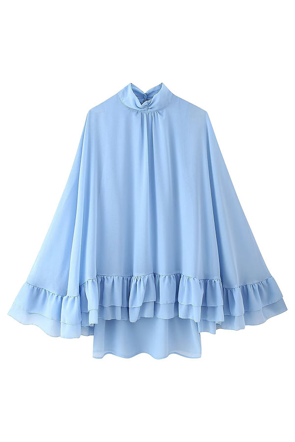 Solid Color Chiffon Trumpet Sleeve Loose Mini Dress | Consonak