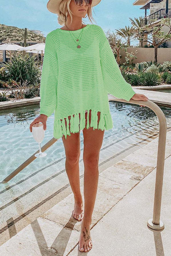 Easy Breezy Knit Long Sleeve Tassel Cover Up-consonak