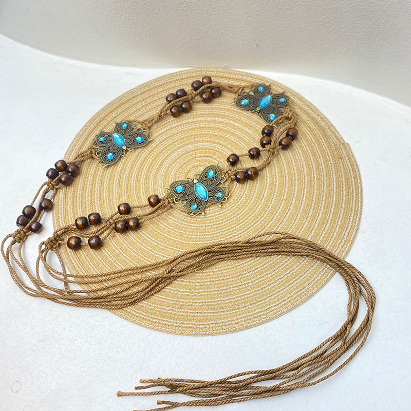 Bohemian Metallic Butterfly Handwoven Belt-consonak