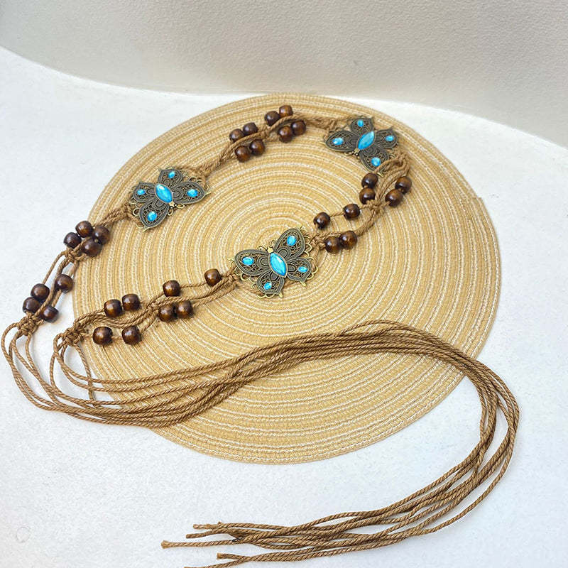 Bohemian Metallic Butterfly Handwoven Belt-consonak