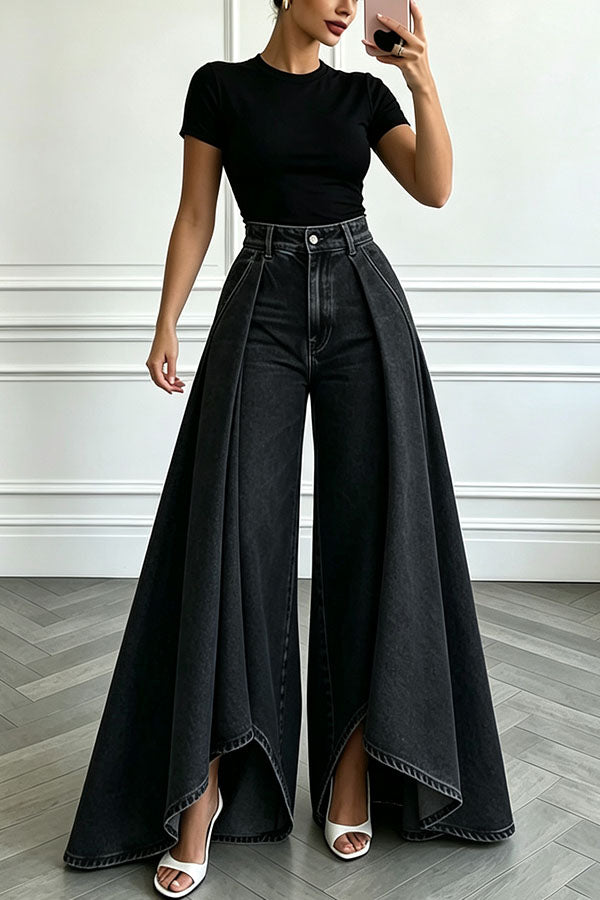 High-Waist Overlay Wide-Leg Jeans-Consonak