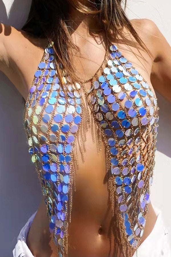 Sequin and Tassel Chest Chain-Consonak