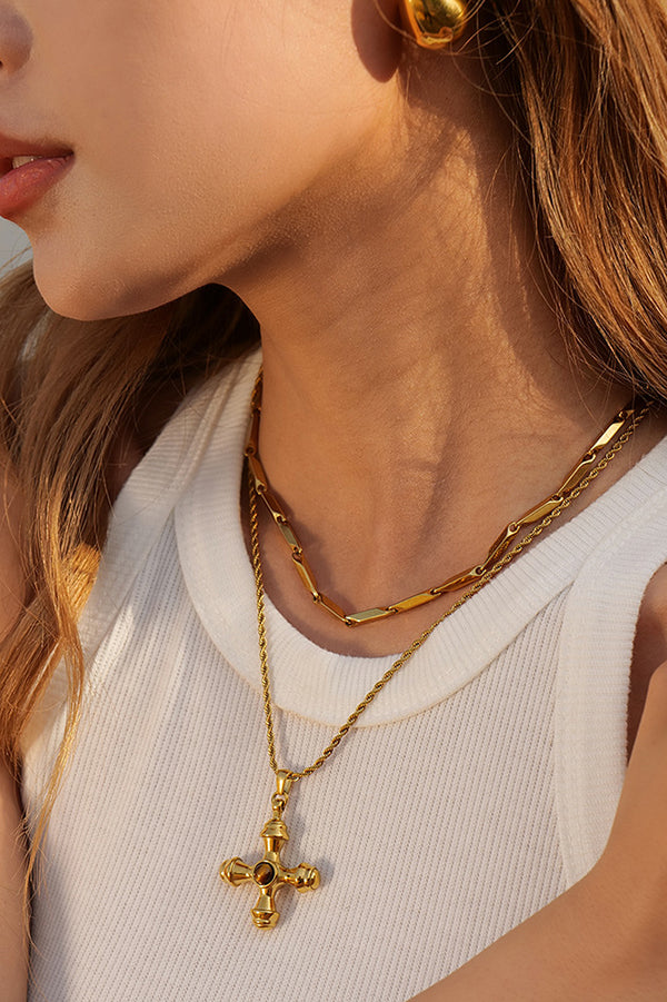 Stainless Steel Tiger Eye Cross Pendant Necklace-consonak