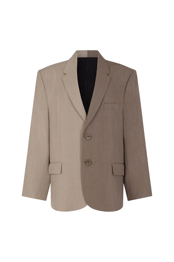 Girl Boss Avant-garde Contrast Colors Lapel Boyfriend Blazer and Pocketed Wide Leg Pants Set-consonak