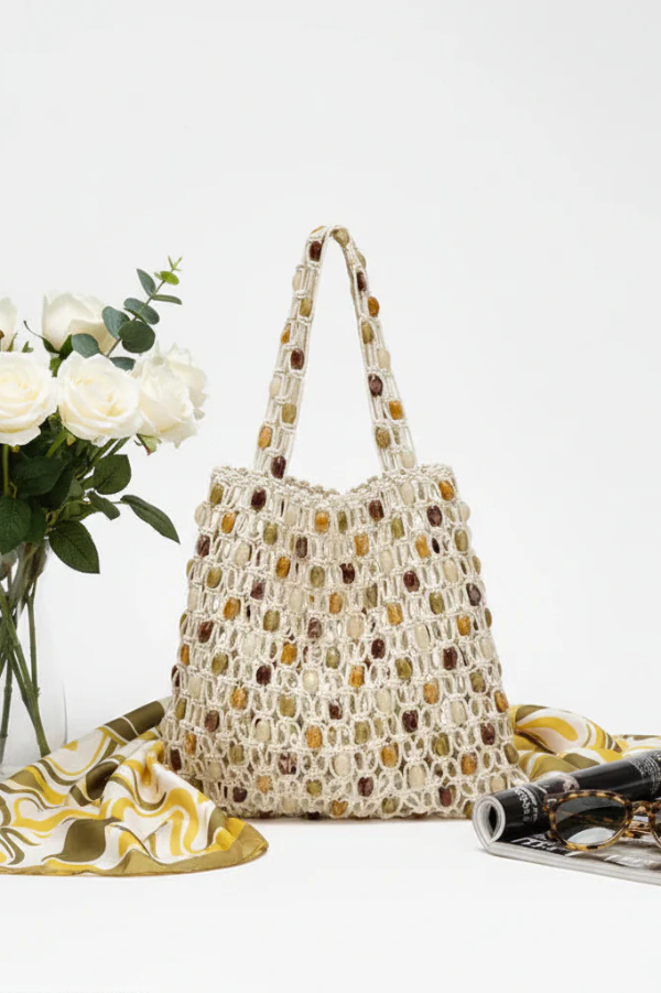 Stylish Woven Beaded Large Capacity Handbag