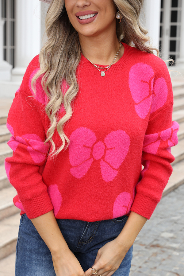 Fashionable Loose Round Neck Knitted Bow Sweater-consonak
