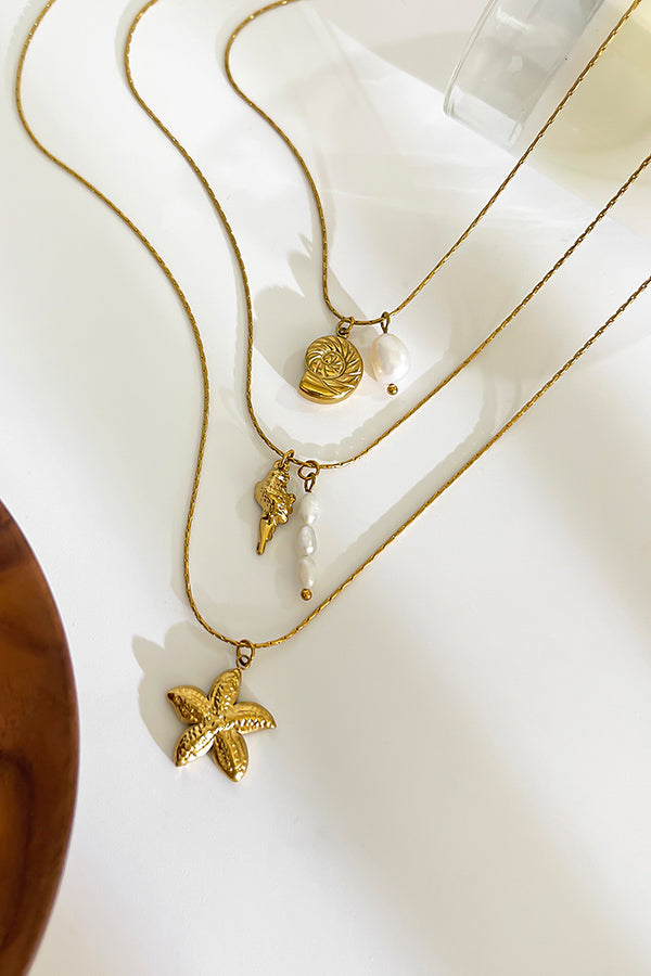 Simple Stainless Steel Conch Starfish Pearl Exquisite Mix and Match Necklace-consonak
