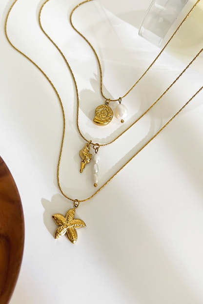Simple Stainless Steel Conch Starfish Pearl Exquisite Mix and Match Necklace-consonak