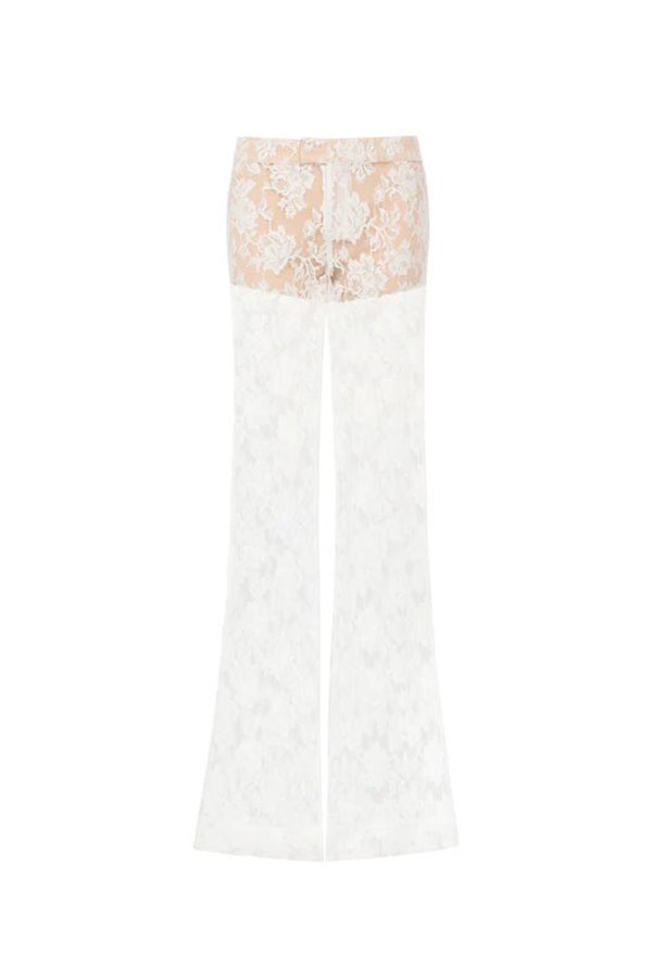 Saphina Floral Lace Mid Rise Side Zipper Flare Maxi Pants-consonak