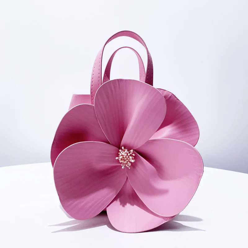 Fashionable 3D Petal Flower Solid Color Collar Handbag (including Lining)-consonak