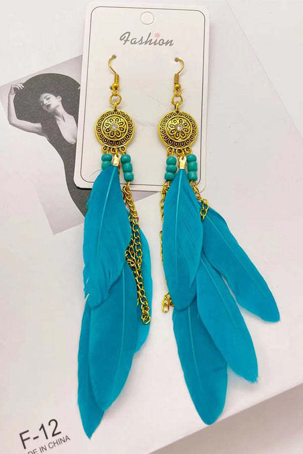 Vintage Chain Tassel Bohemian Feather Earrings-consonak