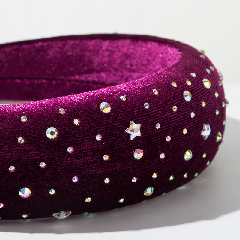 Vintage Velvet Inlaid with Colorful Rhinestones Headband-consonak