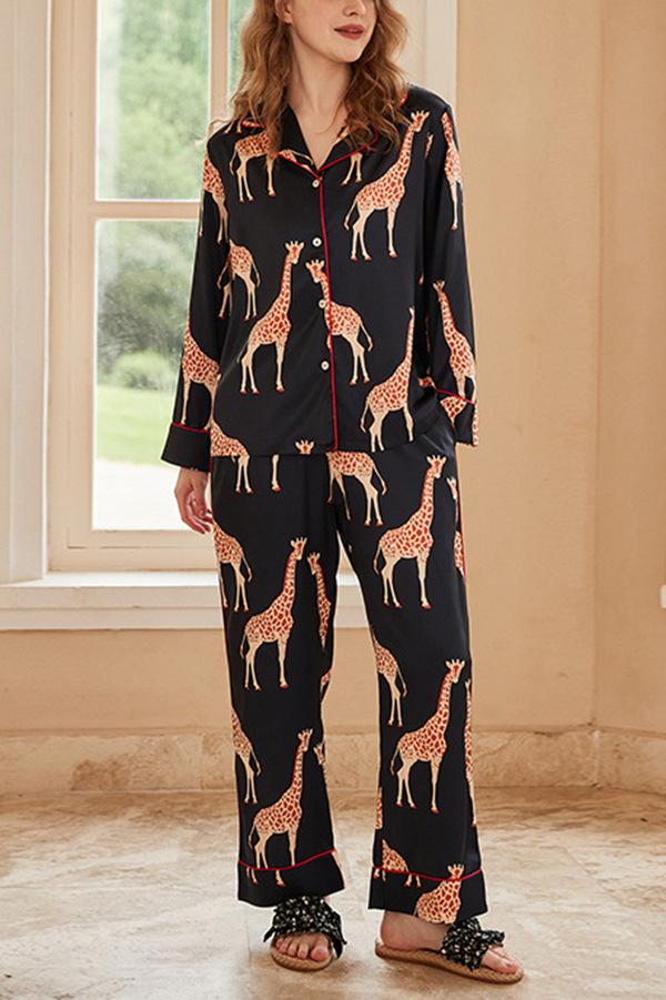 Giraffe Print Home Long-sleeved Two-piece Set | Consonak