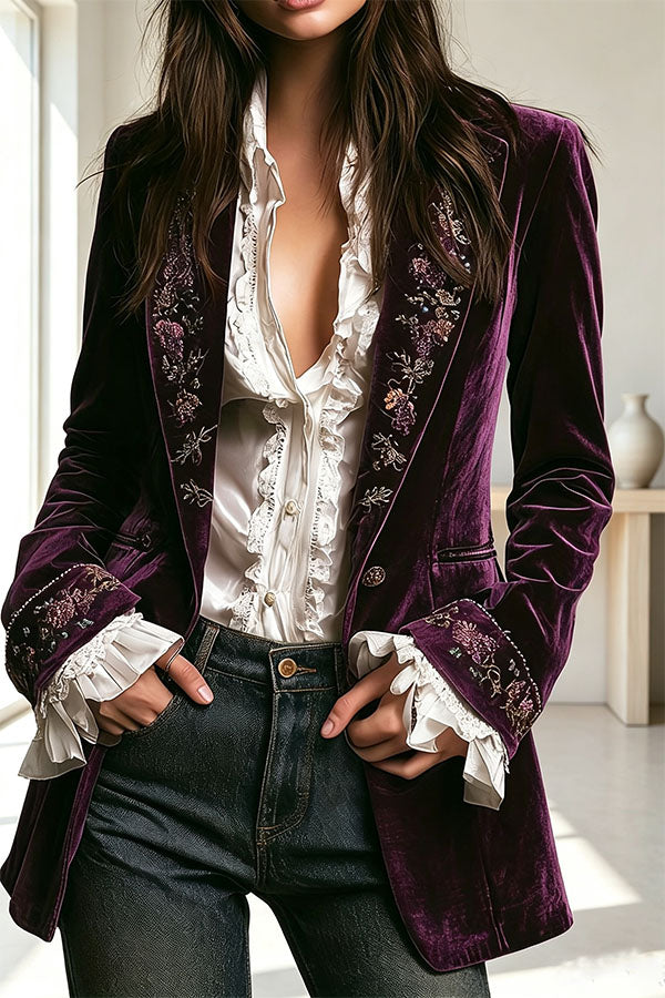 Aurelia Embroidered Velvet Tailored Blazer-Consonak