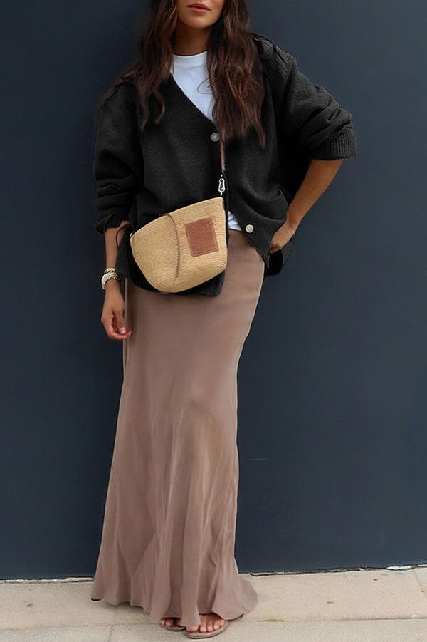 Solid Color V-Neck Button Casual Pocket Knit Cardigan-consonak