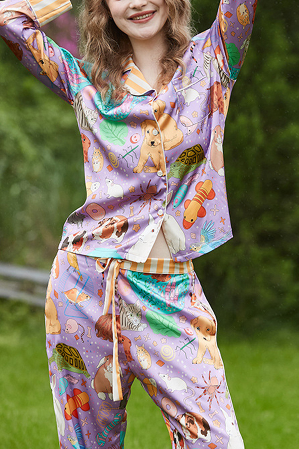 Guinea Pig and Fish Print Home Long-sleeved Two-piece Set | Consonak
