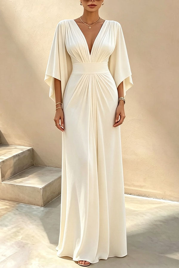 Aurelia Plunging V-Neck Draped Maxi Dress-Consonak