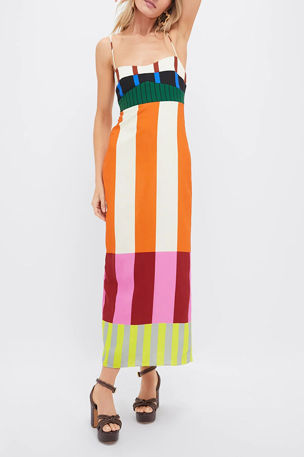 Beach Moment Linen Blend Unique Color Block Slip Maxi Dress-consonak