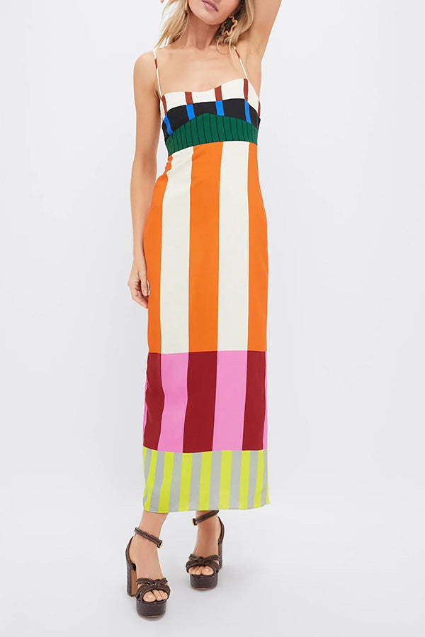 Beach Moment Linen Blend Unique Color Block Slip Maxi Dress-consonak