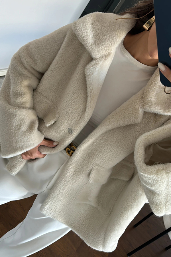Fashion Lapel Long Sleeve Loose Furry Coat-consonak