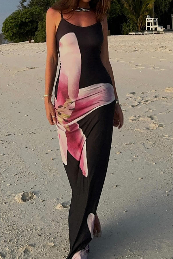 Romantic Beginnings Lily Floral Slip Stretch Vacation Maxi Dress-consonak