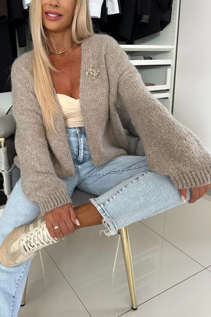 Explore Autumn Knit Open Front Long Balloon Sleeve Loose Cardigan-consonak