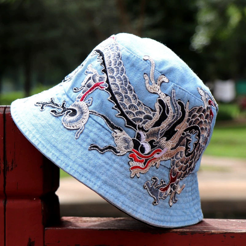 Fashionable Ethnic Style Embroidered Denim Bucket Hat-consonak
