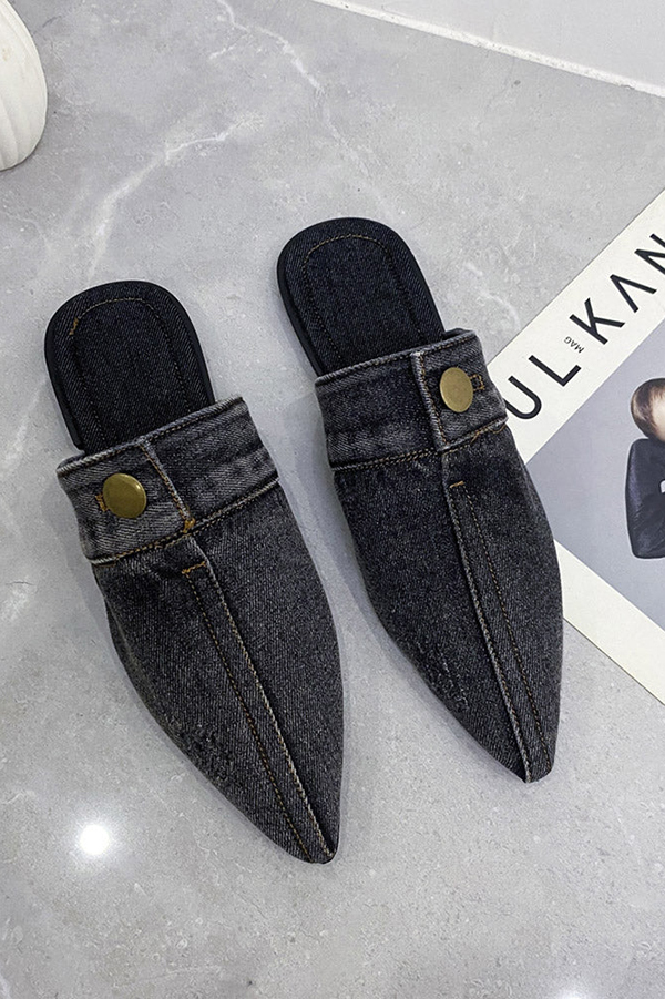 Casual Flat Pointed Toe Denim Slippers-consonak