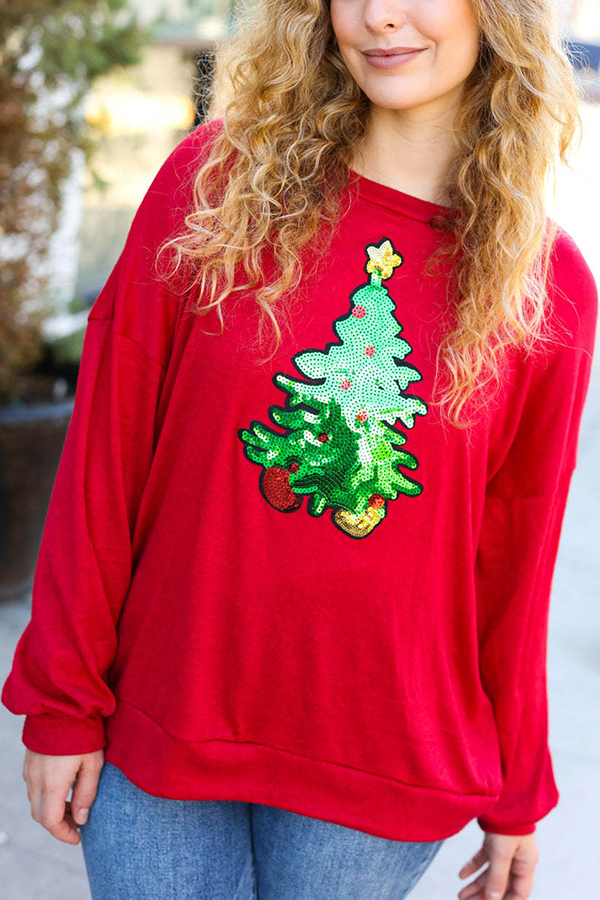 Christmas Tree Holiday Sequined Casual Loose Sweatshirt-consonak