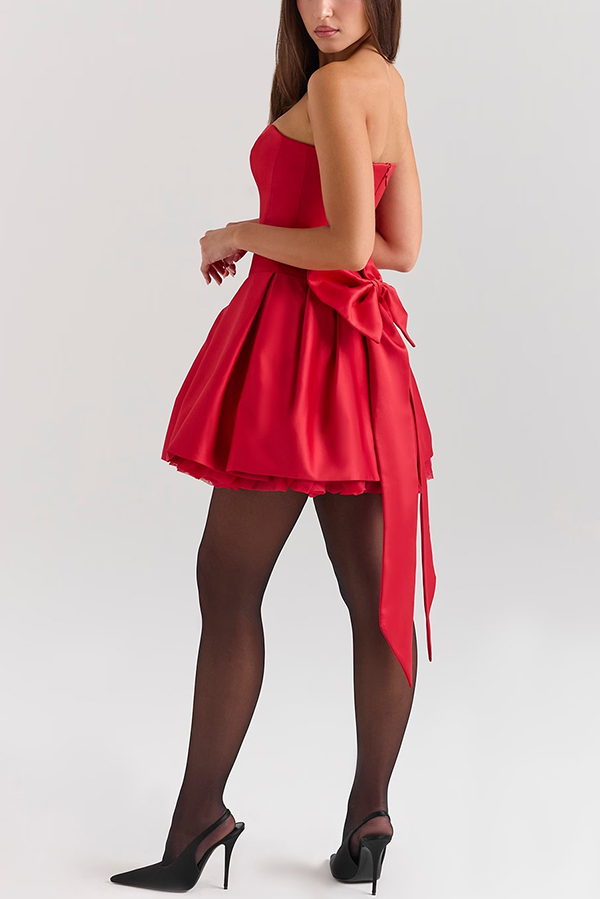 Stylish Sleeveless Off-shoulder Elegant Large Bow Mini Dress-consonak