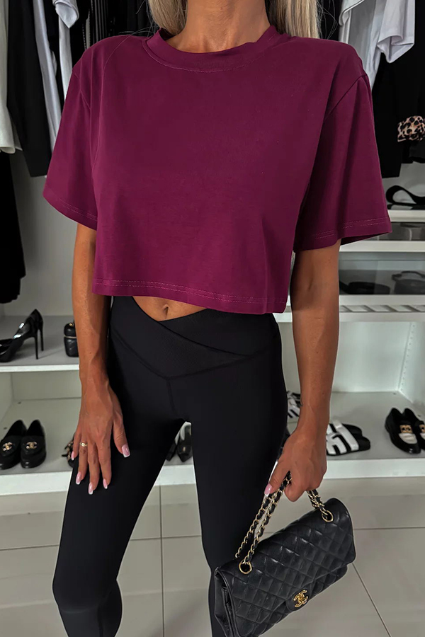 Tayshia Short Sleeve Crop Stretch T-shirt-consonak